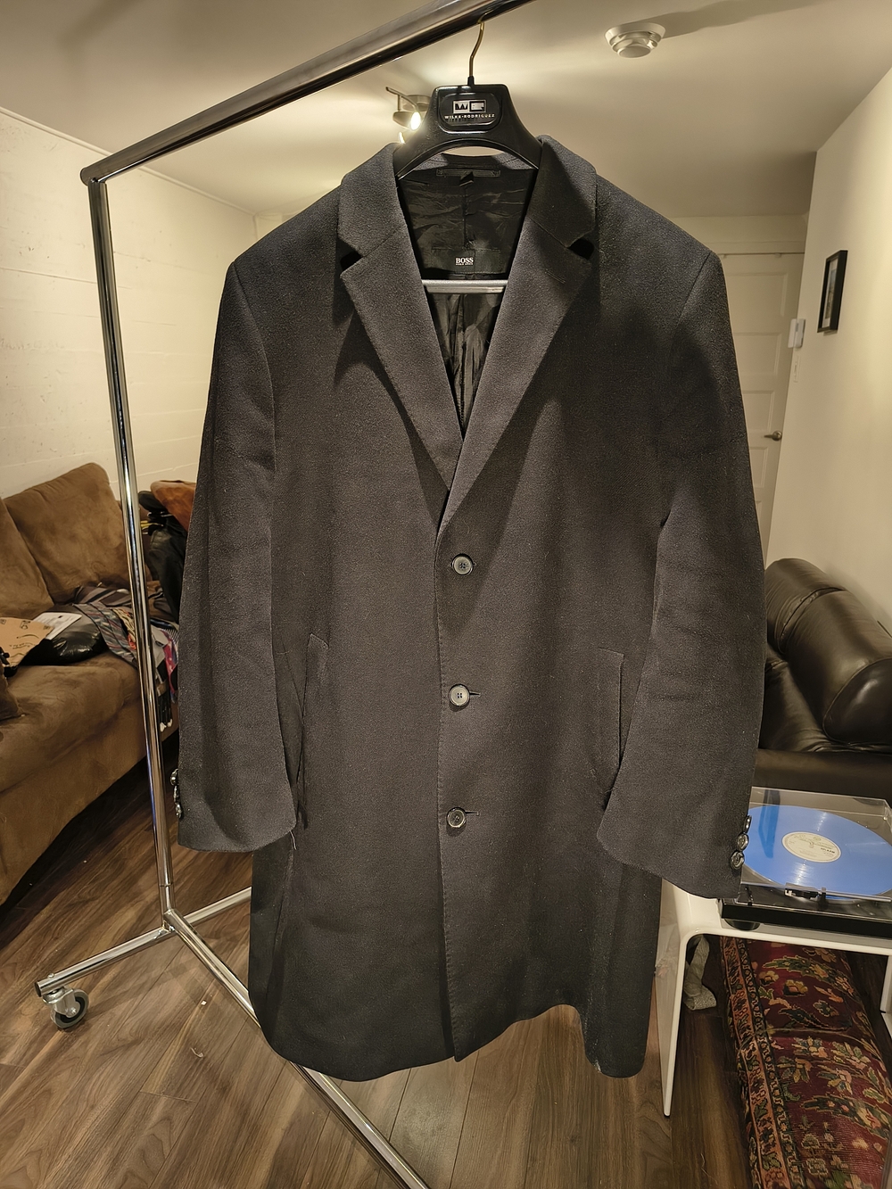 BOSS Hugo Boss The Stratus4 Black Wool Cashmere Overcoat 46R EU 56